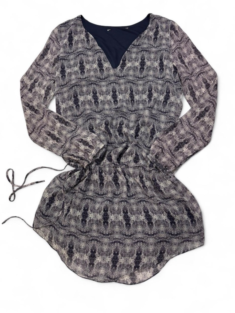 Rory Beca Navy & Light Gray Printed Silk Top